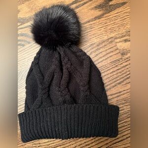 Black Knit Beanie with Pom Pom